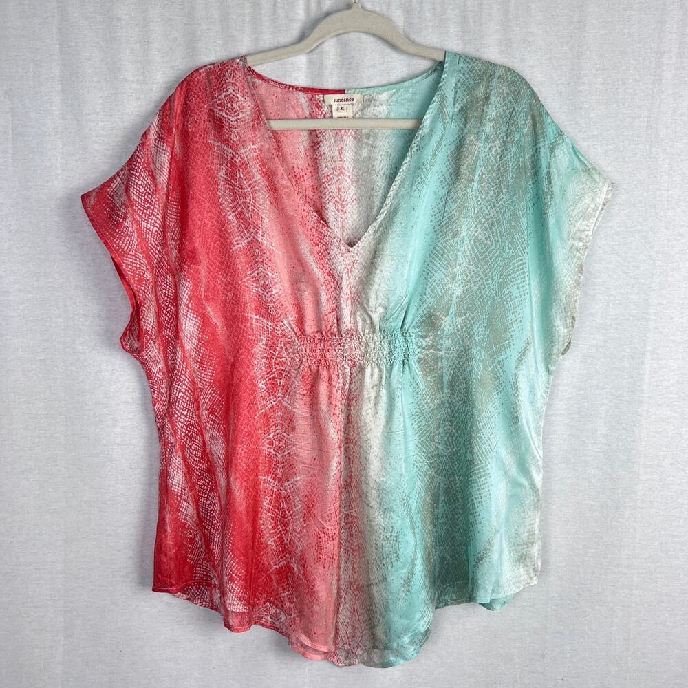Sundance Top Silk Snake Print Kimono Blouse Cover Up Resort Vacation Beachy